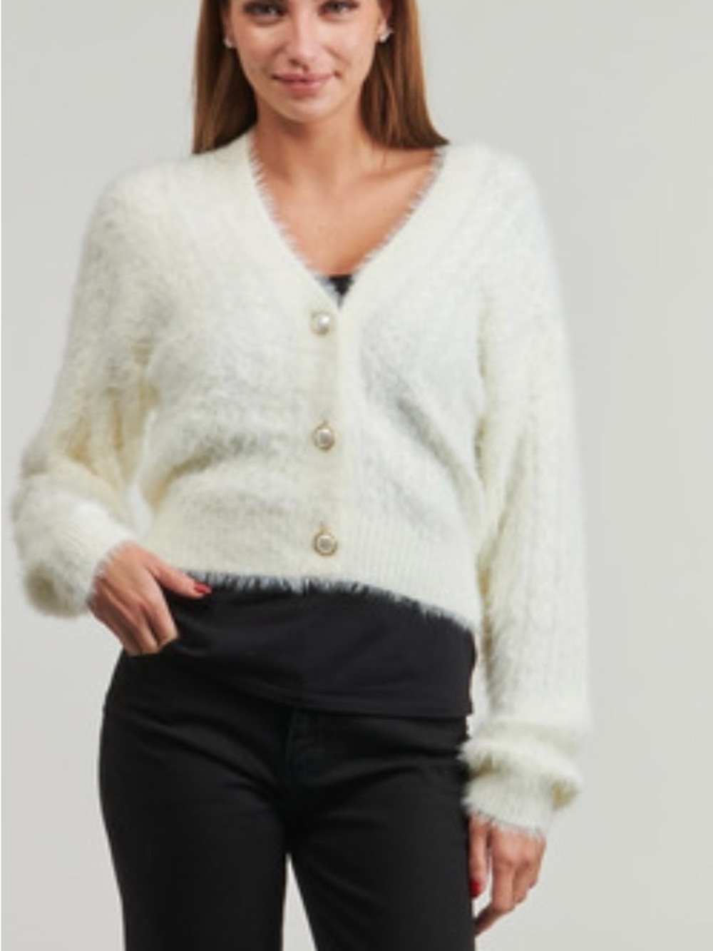 NWT RUE 21/ Fuzzy Ivory V-Neck Button Cardigan ….210